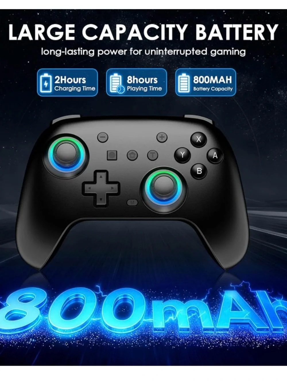 Wireless Black Game Controller with RGB Joystick Accent